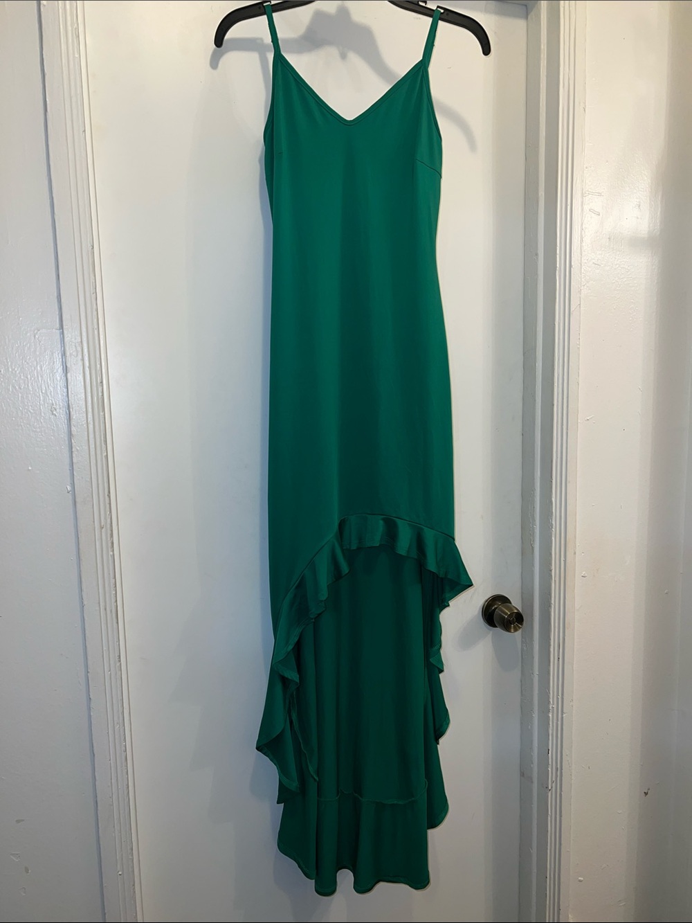 Absolutely Emerald Green Ruffle Hem Slip Dress